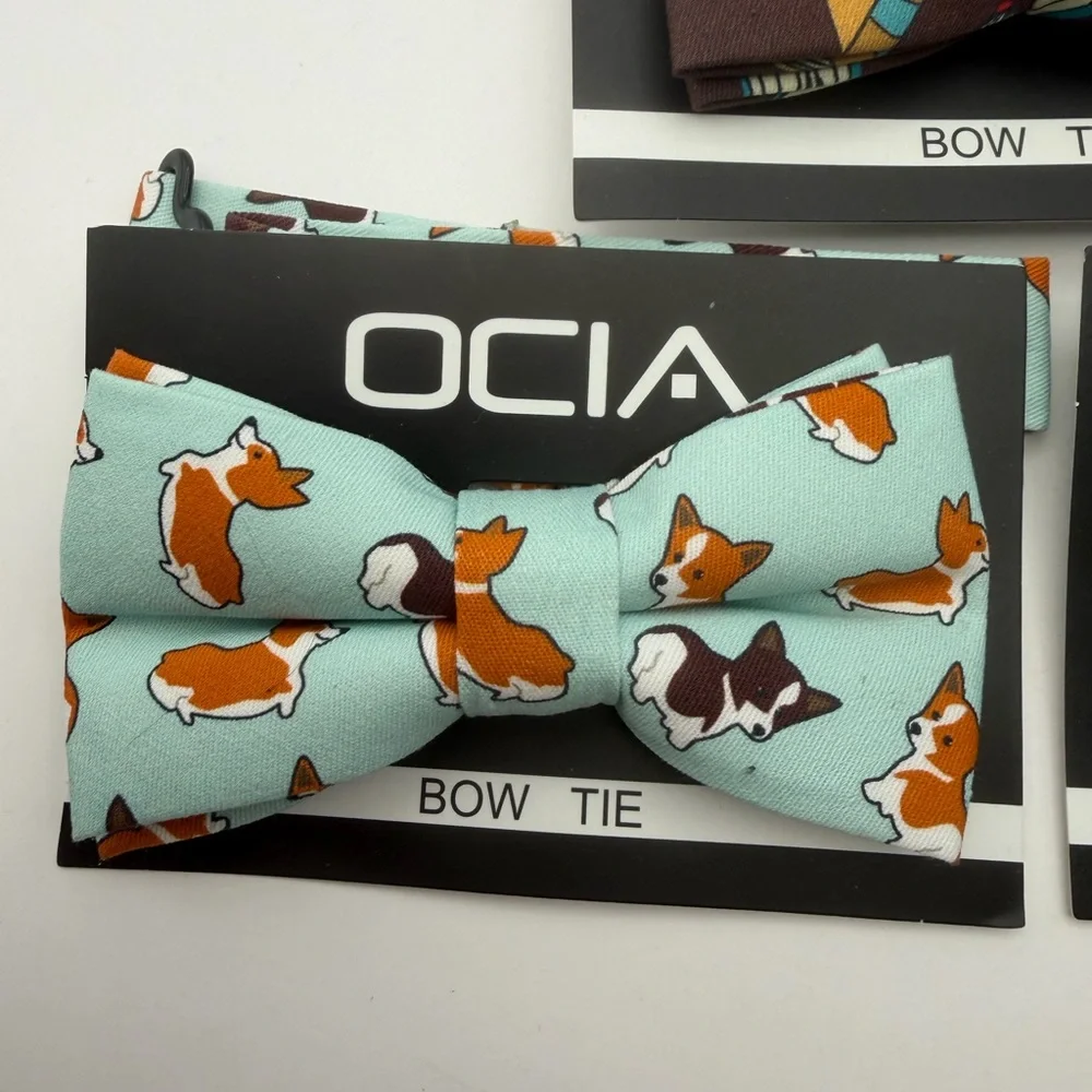 Three 4” Mixed Pattern Youth Bow Ties Attaches To Any Collar Handmade NWT